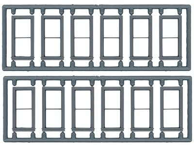 Windows - Double Hung pkg(12) -- 1/1 Scale 28 x 64` (Fits .37 x .825` Opening), HO, Tichy Train Group 8097