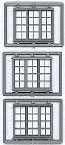 Windows - Double Hung pkg(3) -- 4/4 Triple (Matches 8030) 98 x 80` (Fits 1.225 x .99` Opening), HO, Tichy Train Group 8127