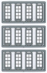Windows - Double Hung pkg(12) -- 4/4 Double 27 x 64` (Fits .36 x .78` Opening), HO, Tichy Train Group 8131