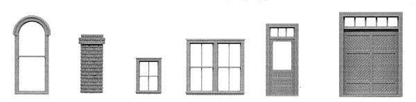 Window/Door Assortment II - pkg(130) -- One Each 8092 - 8133 22 Doors, 48 Architechtural Parts,, HO, Tichy Train Group 8134