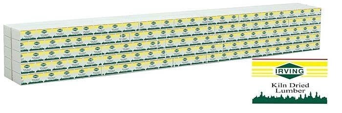 Wrapped Lumber Load for WalthersMainline 72′ Centerbeam Flatcar -- Irving Lumber (yellow, gr, HO, Walthers SceneMaster 3163