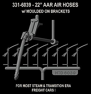 22′ AAR Air Hoses - Molded Rubber -- With Integral Mounting Brackets - 4 Pair, HO, Hi-Tech Details 6039