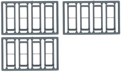 Windows - Double Hung pkg(12) -- 1/1 Scale 30 x 92` (Fits .385 x 1.1` Opening), HO, Tichy Train Group 8096