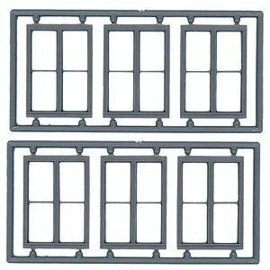 Windows - Double Hung pkg(6) -- Two 1/1 Single-Window Scale 100 x 92′ (Matches 8094 & 8096, Fit, HO, Tichy Train Group 8095