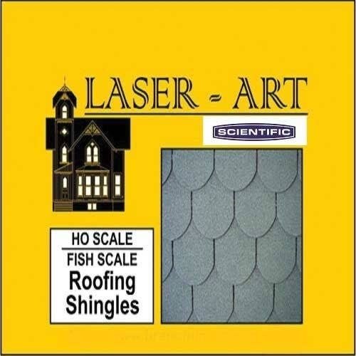 Laser-Cut Roof Shingles - 4 x 9′ 10.2 x 15.2cm Sheets -- Fish Scale pkg(6), HO, Laser-Art by Scientific 41003