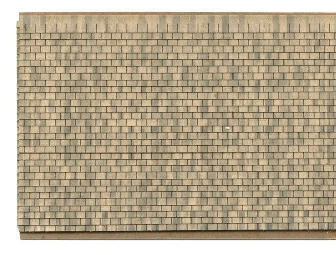 Assembled Laser-Cut Shingles 3 x 7-3/4′ -- Sand Random, HO, Northeastern Scale Lumber HOSHG6B1