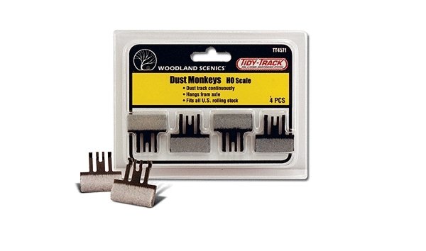 Dust Monkeys(TM) Axle-Mounted Track Cleaner Pads -- Tidy Track(TM) pkg(4), HO, Woodland Scenics 4571
