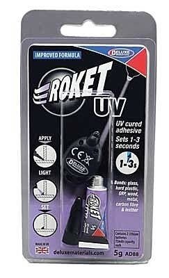 Roket UV-Cured Adhesive -- 3/16oz 5g Tube with Ultra-violet Light, All Scales, Deluxe Materials Ltd AD88