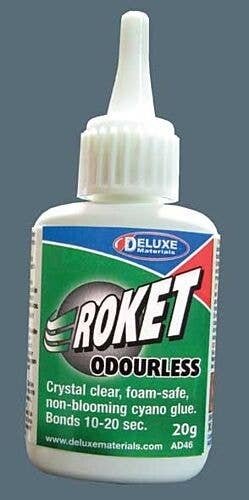 Roket Odourless CA - .7oz 20g -- Foam Safe, Non-Fogging, All Scales, Deluxe Materials Ltd AD46