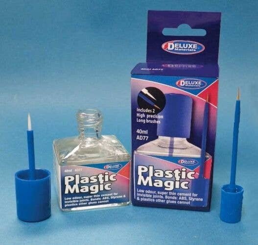 Plastic Magic Thin Plastic Cement w/2 Brushes - 1 Second Cement -- 1.4oz 40mL, All Scales, Deluxe Materials Ltd AD77