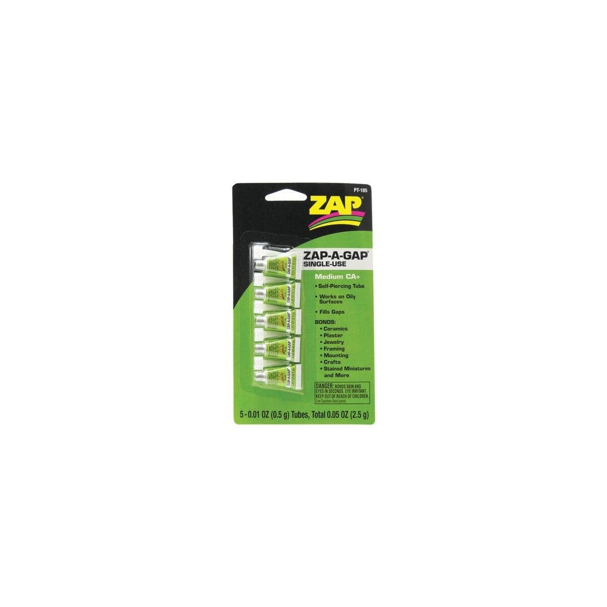 Zap-A-Gap CA+ Single-Use -- .02oz .5g Tubes pkg(5), All Scales, Robart Mfg Inc 105