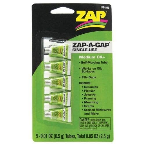 Zap-A-Gap CA+ Single-Use -- .02oz .5g Tubes pkg(5), All Scales, Robart Mfg Inc 105
