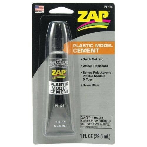 Zap Plastic Model Cement -- 1oz 29.6mL Tube, All Scales, Robart Mfg Inc 104