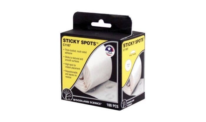 Sticky Spots(TM) Adhesive Patches -- pkg(100), All Scales, Woodland Scenics 1167