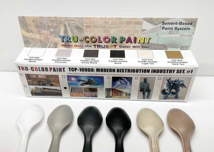 Modern Distribution Industry Paint Set -- 6 Flat Colors for Brush Painting, All Scales, Tru-Color Paint 10900