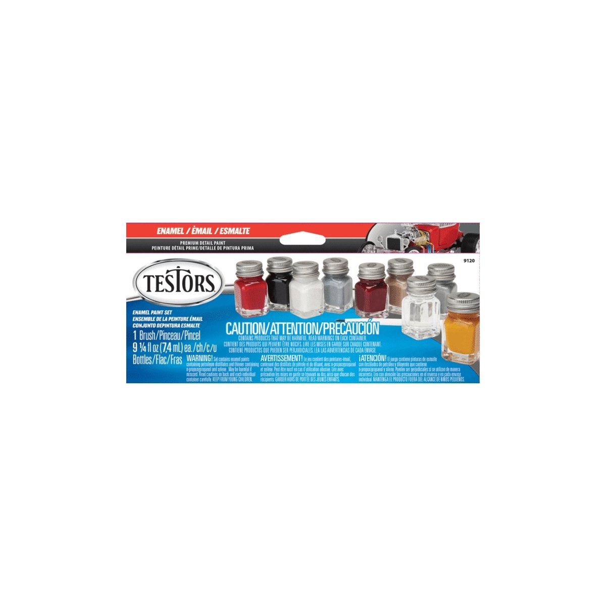 Enamel Paint Sets -- 8 Automobile Colors, 1 Thinner, 1 Paint Brush, 1 Tray, All Scales, Testor Corp 9120