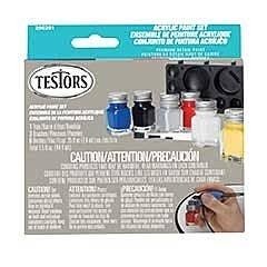 Acrylic Primary Paint Set -- 6 Colors, 3 Brushes, Mixing Tray, All Scales, Testor Corp 290291