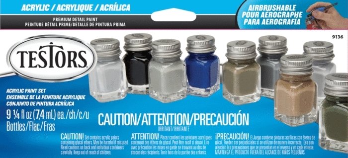 Acrylic Paint Sets - 9 Colors - Each: 1/4oz 7.4mL -- Aircraft Colors, All Scales, Testor Corp 9136