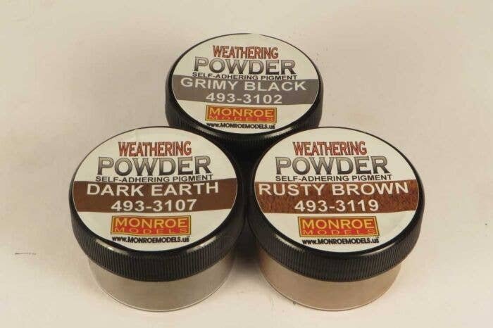 Grit & Grime Weathering Powder Set -- 1 Each: Grimy Black, Dark Earth, Rusty Brown, HO, Monroe Models 2912
