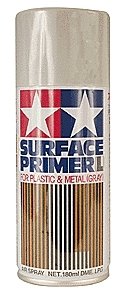 Surface Primer Spray Gray -- 6-1/12oz 180mL, All Scales, Tamiya Paints 87042
