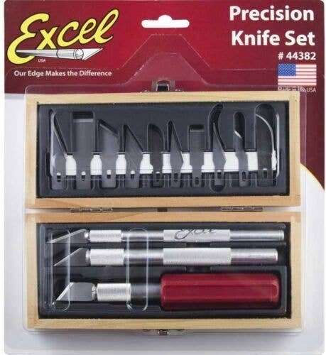 Hobby Knife Set -- Wooden Box, Carded, All Scales, Excel Hobby Blades Corp. 44382