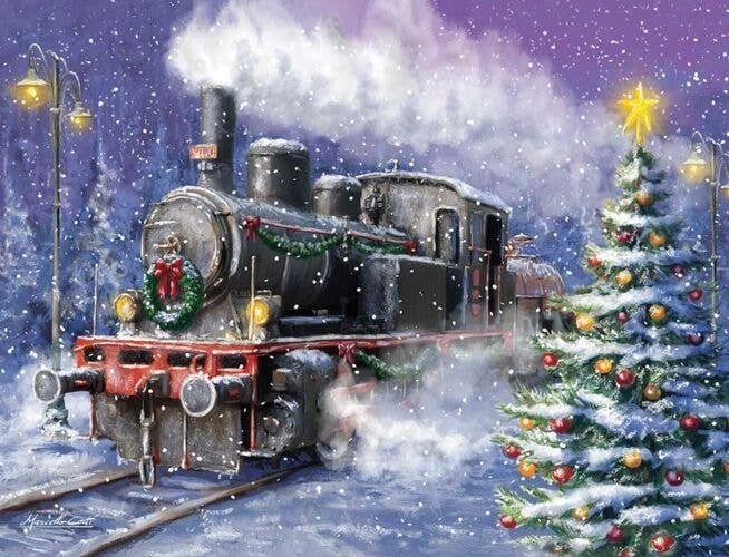 Christmas Train Note Cards -- pkg(2), All Scales, Train Enthusiast Vendors 93209