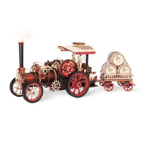 Steam Engine (Tractor) with Trailer - Kit -- Motorized Mechanical 3D Puzzle, All Scales, Robotime LKA01