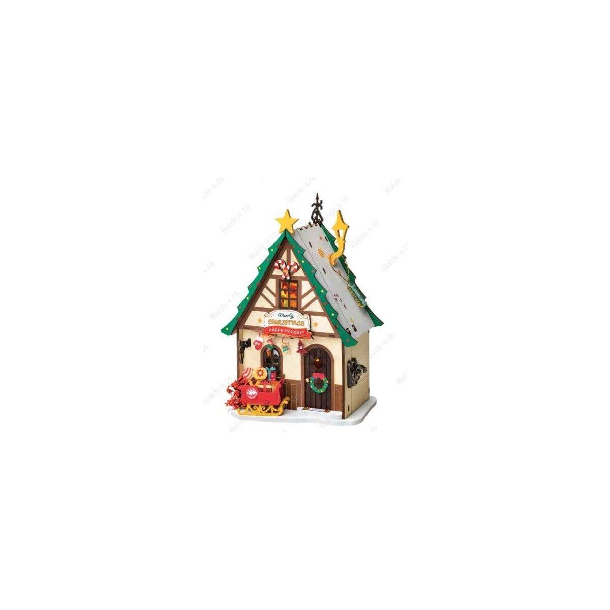 Rolife Twinkling Christmas House DS036 -- 3-D Laser-Cut Wood Puzzle, All Scales, Robotime DS036