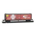50′ Plug-Door Boxcar - Ready to Run -- Santa Fe 525255 (red, silver, white, black ends, large, N, Micro Trains Line 3200621