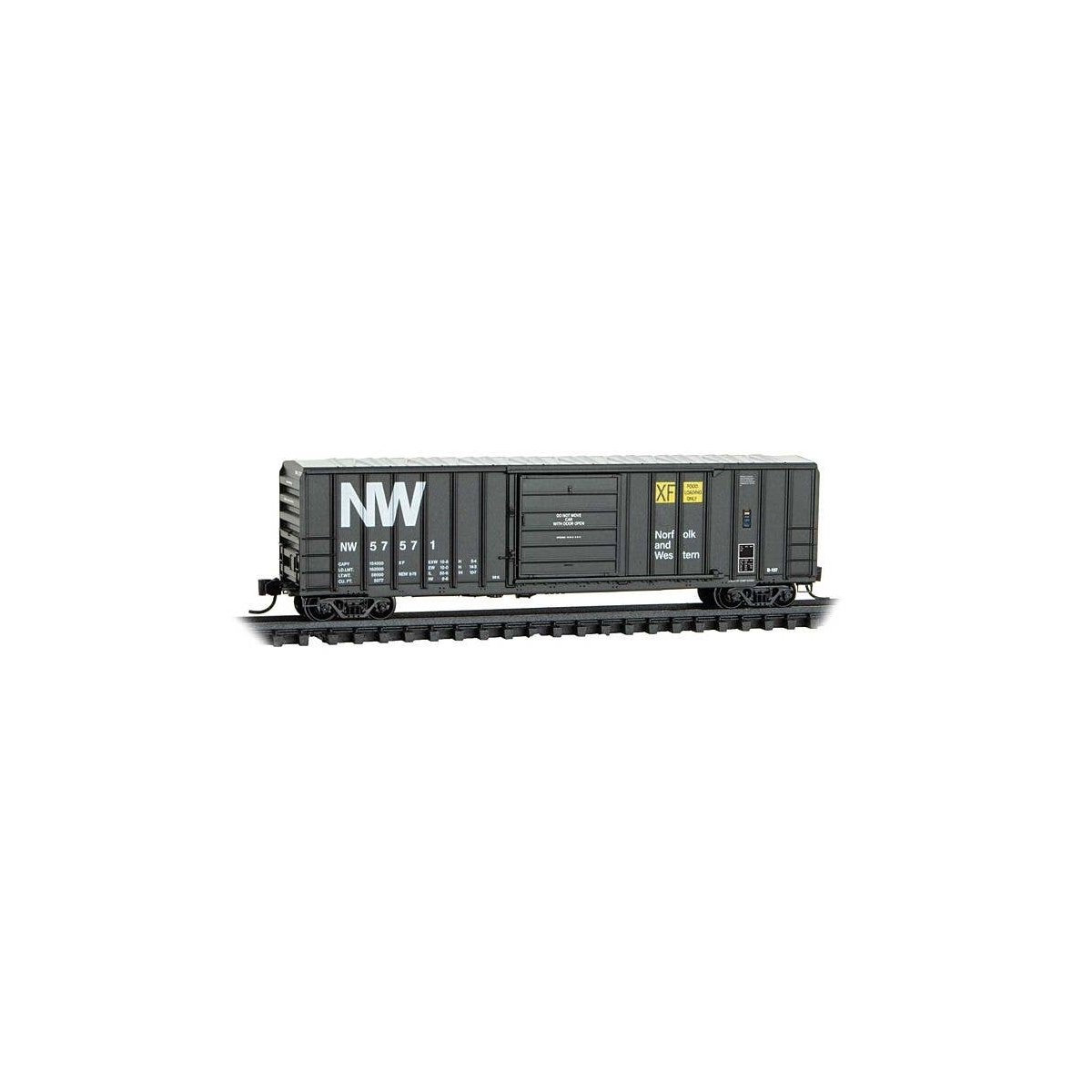 50′ Rib-Side Single-Door Boxcar No Roofwalk - Ready to Run -- Norfolk & Western 57571 (black,, N, Micro Trains Line 2500456