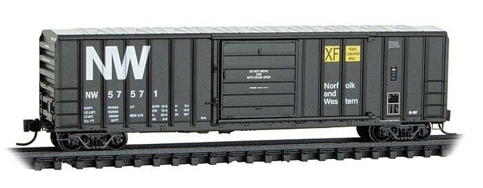 50′ Rib-Side Single-Door Boxcar No Roofwalk - Ready to Run -- Norfolk & Western 57571 (black,, N, Micro Trains Line 2500456