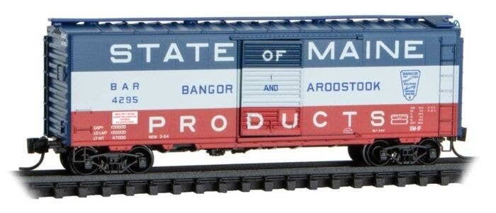 40′ Single-Door Boxcar - Ready to Run -- Bangor & Aroostook 4295 (State of Maine, blue, white, N, Micro Trains Line 2000497