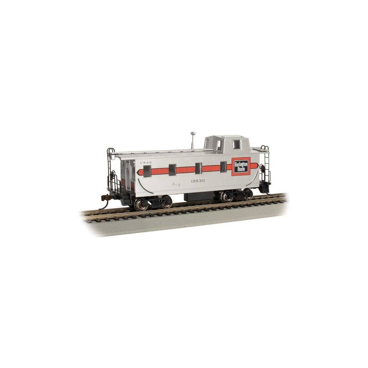 Slanted Offset-Cupola Caboose - Ready to Run -- Chicago, Burlington & Quincy 13530 (silver, , HO, Bachmann Industries 14001