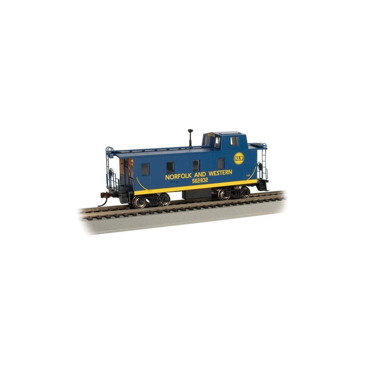 Slanted Offset-Cupola Caboose - Ready to Run -- Norfolk & Western 562832 (blue, yellow), HO, Bachmann Industries 14003