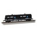 55′ Coil Car with Angled Hoods and Load - Ready to Run -- Rock Island 955019 (black, blue, w, HO, Bachmann Industries 71428