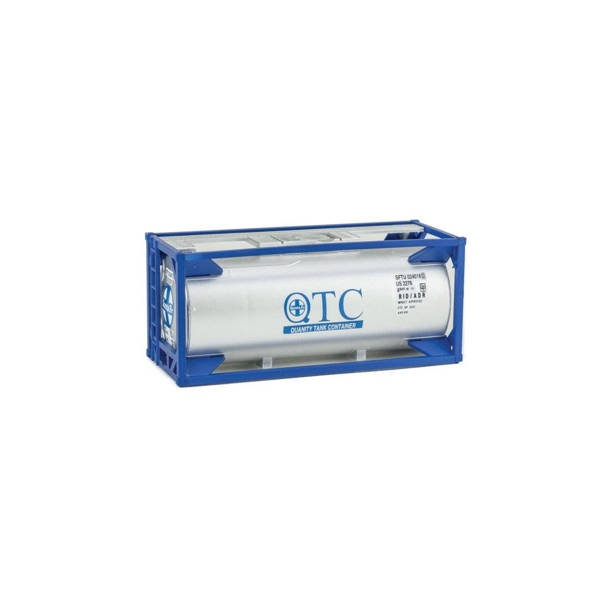 20′ Tank Container - Kit -- Santa Fe (white, blue), HO, Walthers SceneMaster 8107