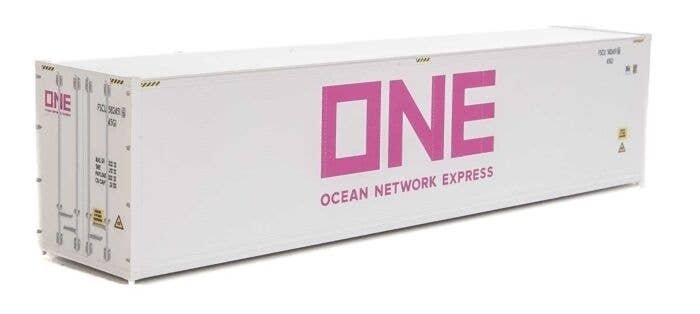 40′ Hi-Cube Smooth-Side Reefer Container - Assembled -- Ocean Network Express - ONE (white, , HO, Walthers SceneMaster 8364