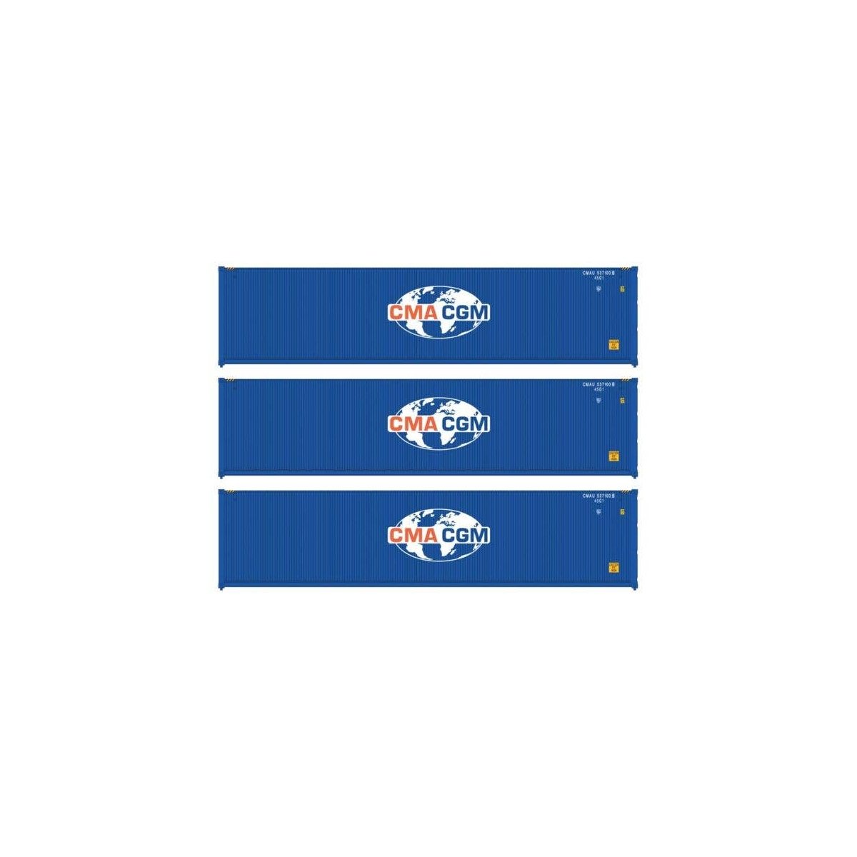 40′ Fully Corrugated Container - 3-Pack -- CMA-CGM, HO, Walthers SceneMaster 18251