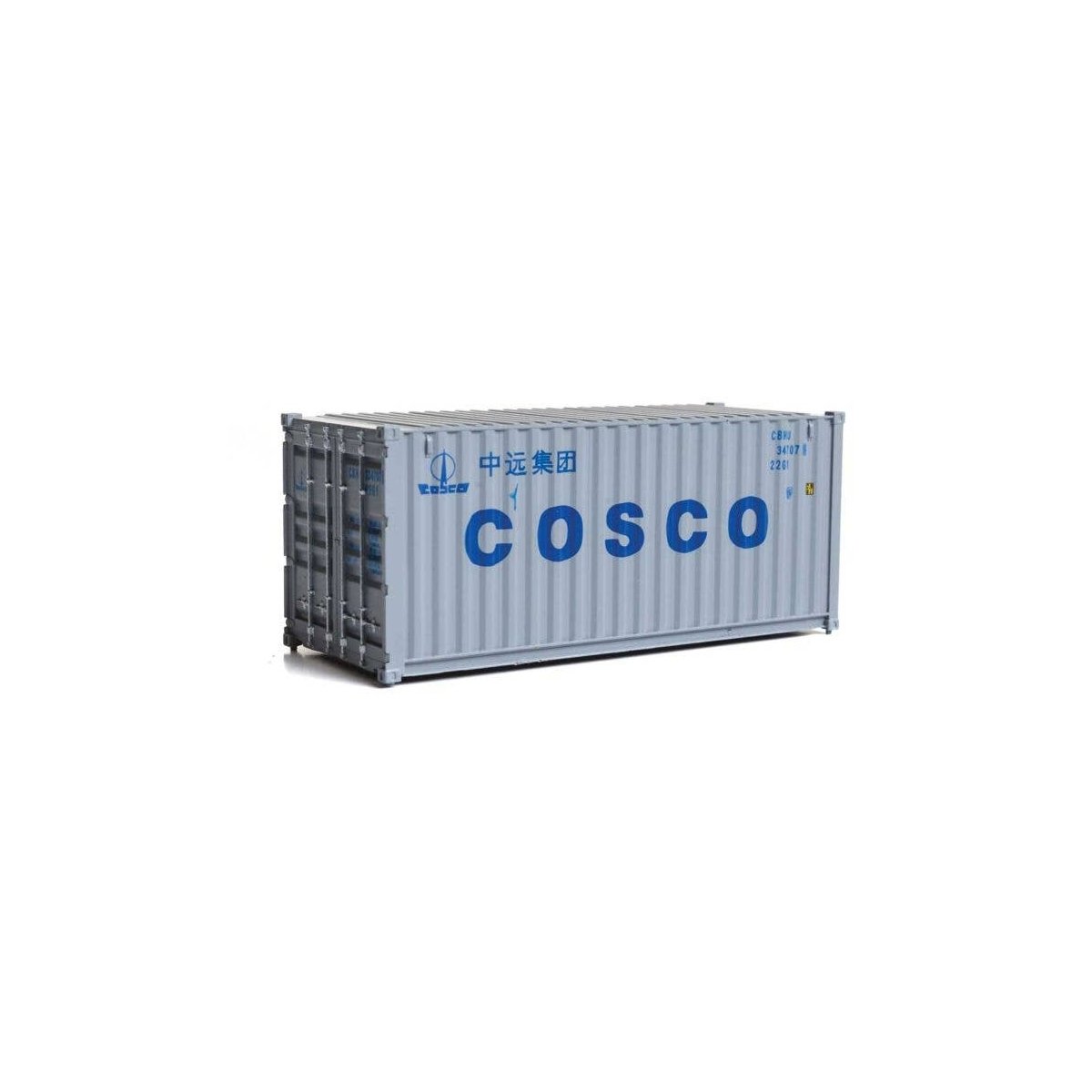 20′ Corrugated Container - Assembled -- China Ocean Shipping Company (gray, blue), HO, Walthers SceneMaster 8071