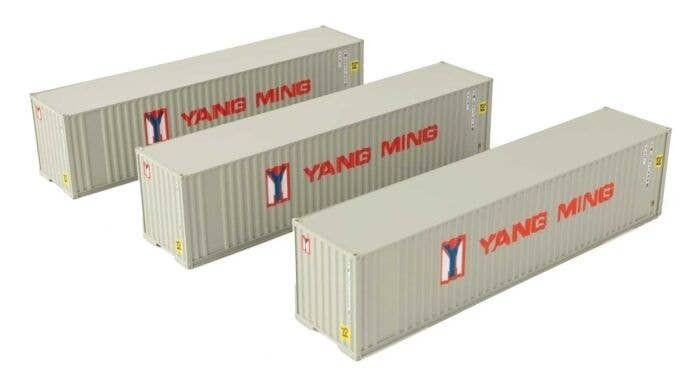40′ Flat Panel Container - 3-Pack -- Yang Ming, HO, Walthers SceneMaster 18205