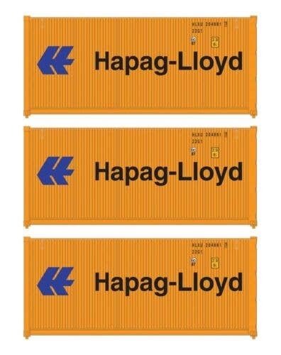 20′ Fully Corrugated Container - 3-Pack -- Hapag-Lloyd, HO, Walthers SceneMaster 18053