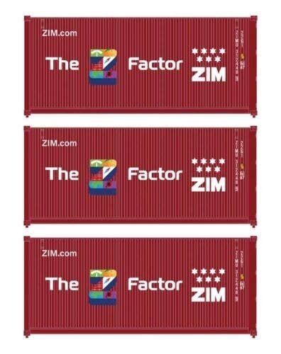 20′ Fully Corrugated Container - 3-Pack -- ZIM (The Z Factor), HO, Walthers SceneMaster 18057