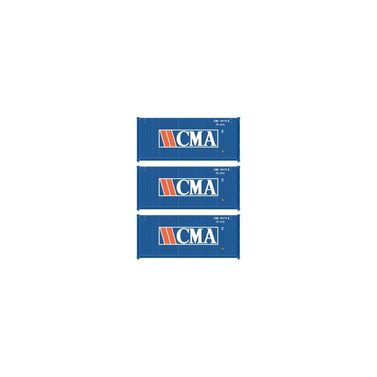 20′ Fully Corrugated Container - 3-Pack -- CMA (Older Version), HO, Walthers SceneMaster 18050