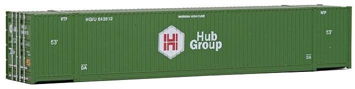 53′ Singamas Corrugated Side Container - Ready to Run -- Hub Group (green, white, red), HO, Walthers SceneMaster 8505
