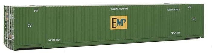 53′ Singamas Corrugated-Side Container - Assembled -- EMP (green, blue, yellow), HO, Walthers SceneMaster 8530
