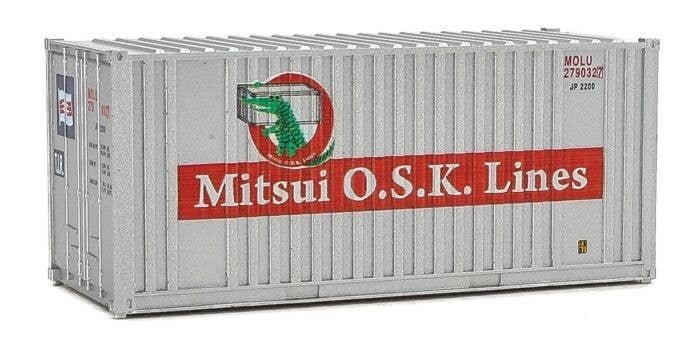 20′ Corrugated Container with Flat Panel - Assembled -- Mitsui OSK Lines (gray, red, Alligat, HO, Walthers SceneMaster 8014
