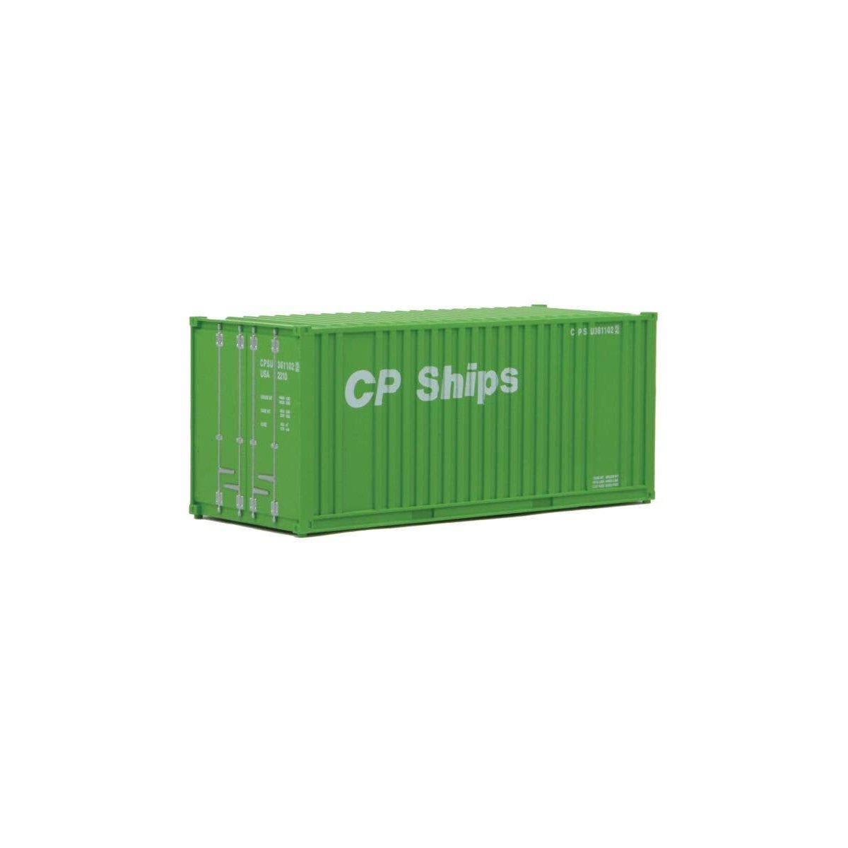 20′ Corrugated Container with Flat Panel - Assembled -- CP Ships (green, white), HO, Walthers SceneMaster 8010