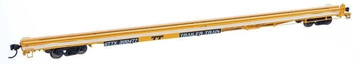 85′ General American G85 Flatcar - Ready to Run -- GTTX (Yellow) 300477, HO, WalthersMainline 5557