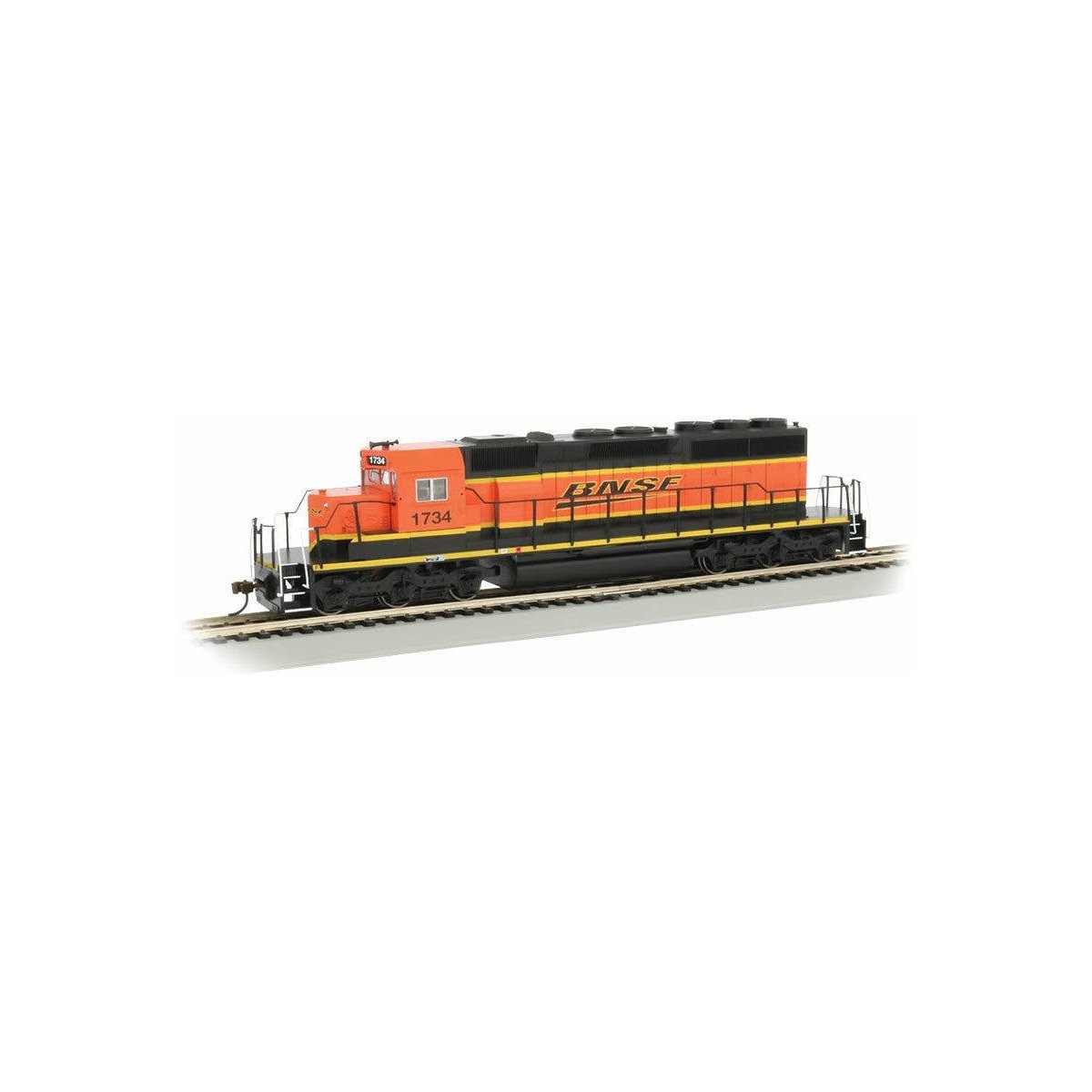 EMD SD40-2 - DCC -- BNSF Railway 1734 (Heritage III H3 orange, black, yellow Wedge Logo)