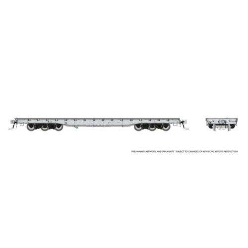 Magor 54′ Department of Defense (DODX) Flatcar - Ready to Run -- Painted, Unlettered (gray), HO, Rapido Trains Inc 199097